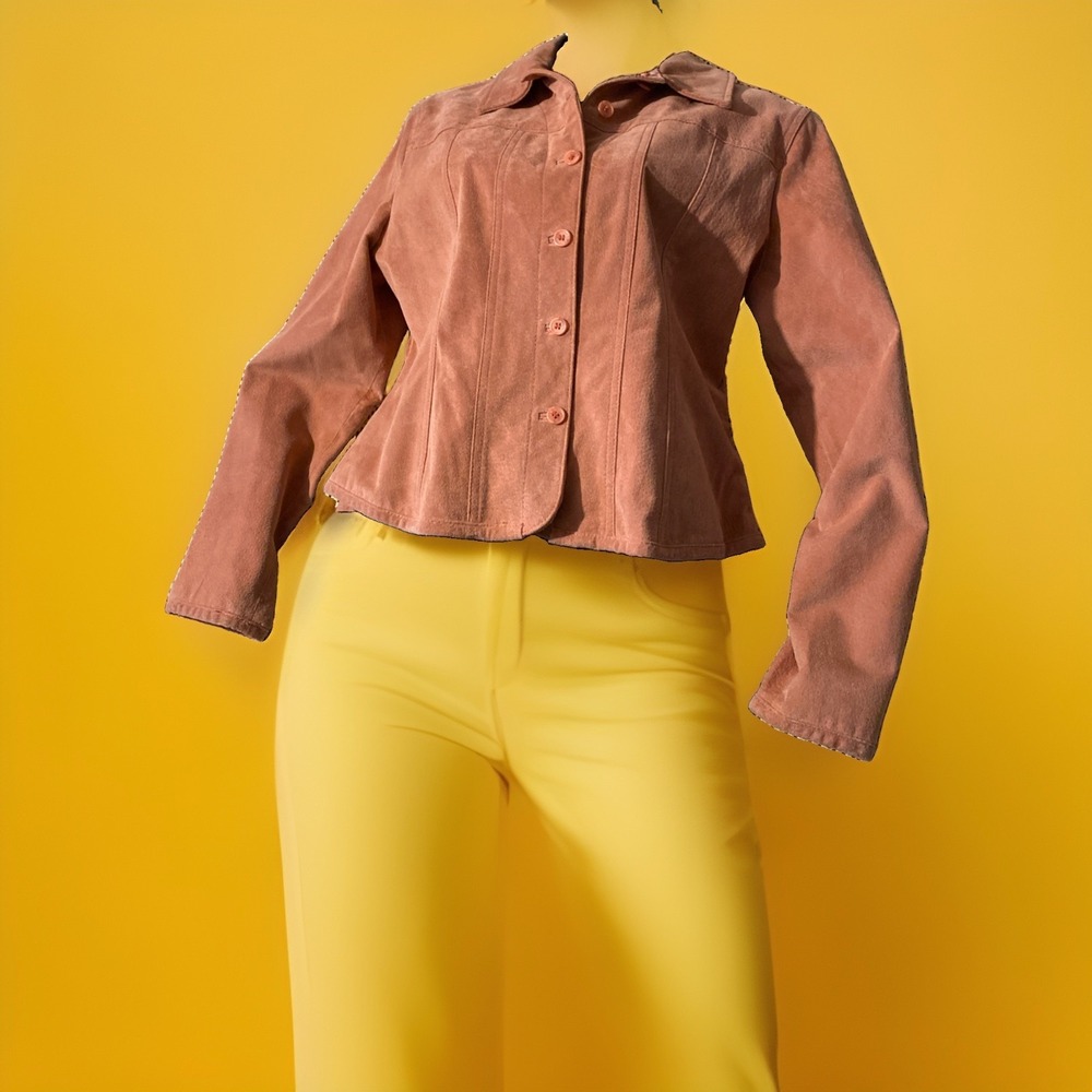 A.M.I. Women's Pink Leather Jacket Princess Cut Lined Pockets M